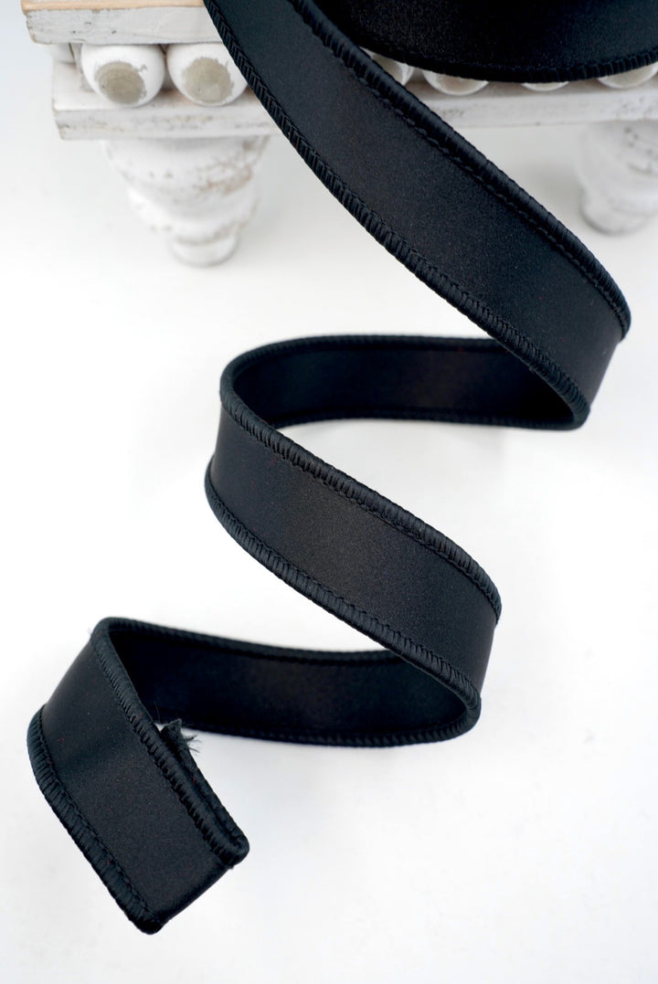 John Mark, Black Satin Wired Ribbon - 1"