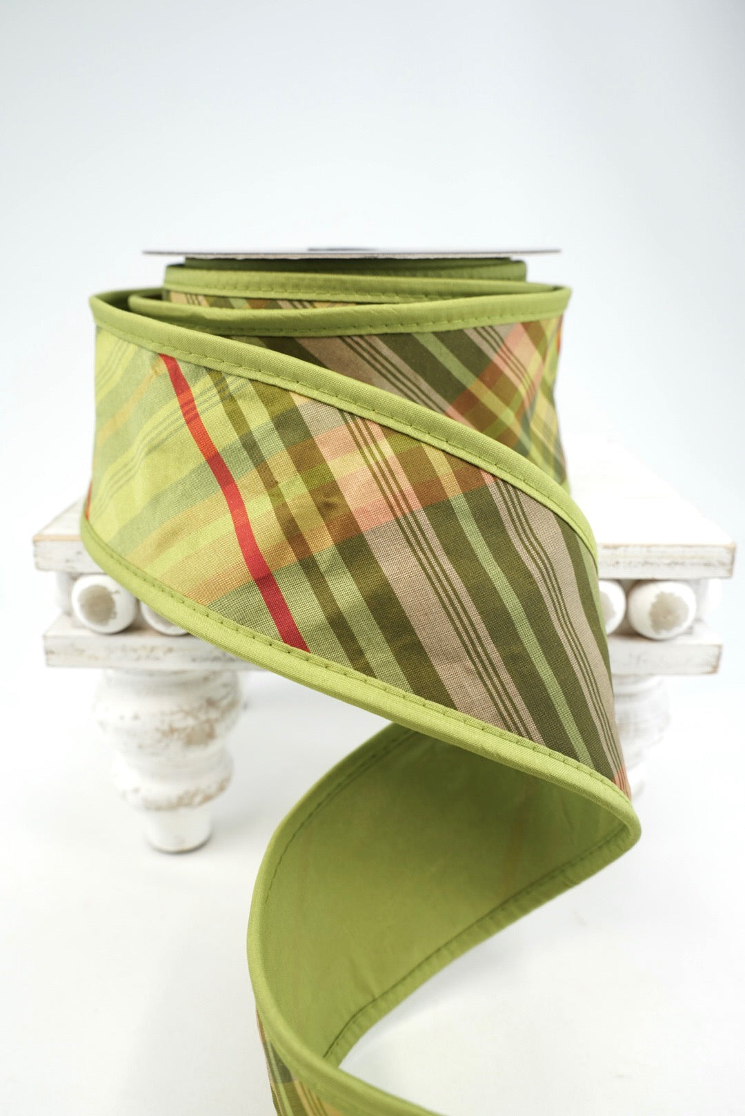 John Mark, Green Plaid Taffeta Wired Ribbon - 2.5"