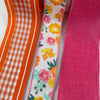 Hot pink and orange brights floral bow bundle x 3 wired ribbons