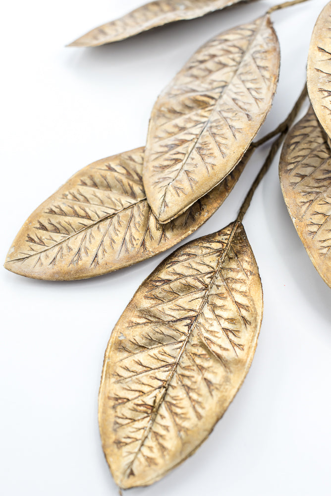 Artificial, Aged Gold, Magnolia Leaf Spray - 30"