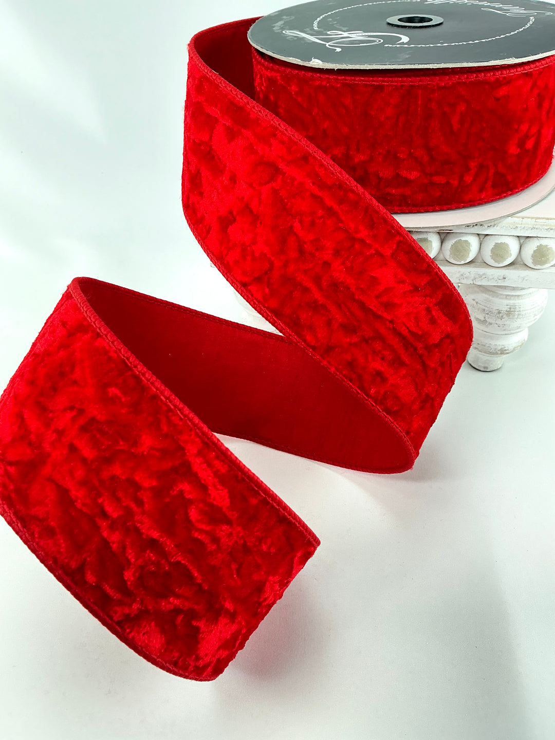 Red crushed velvet 2.5” farrisilk wired ribbon