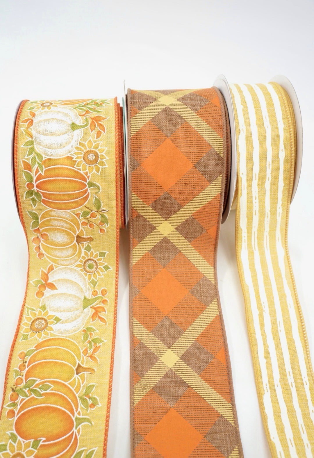 Mustard Pumpkin Plaid Bow Bundle x 3 Ribbons