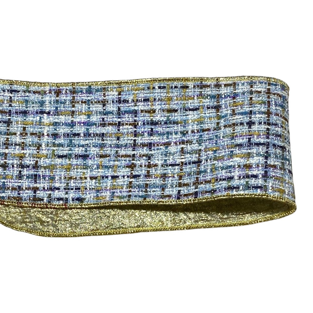 Blue & Gold Tweed Wired Ribbon - 4"