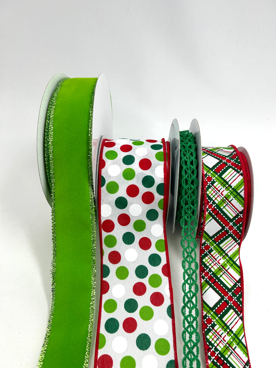 Christmas Red & Green Bow Bundle x 4 Wired Ribbons