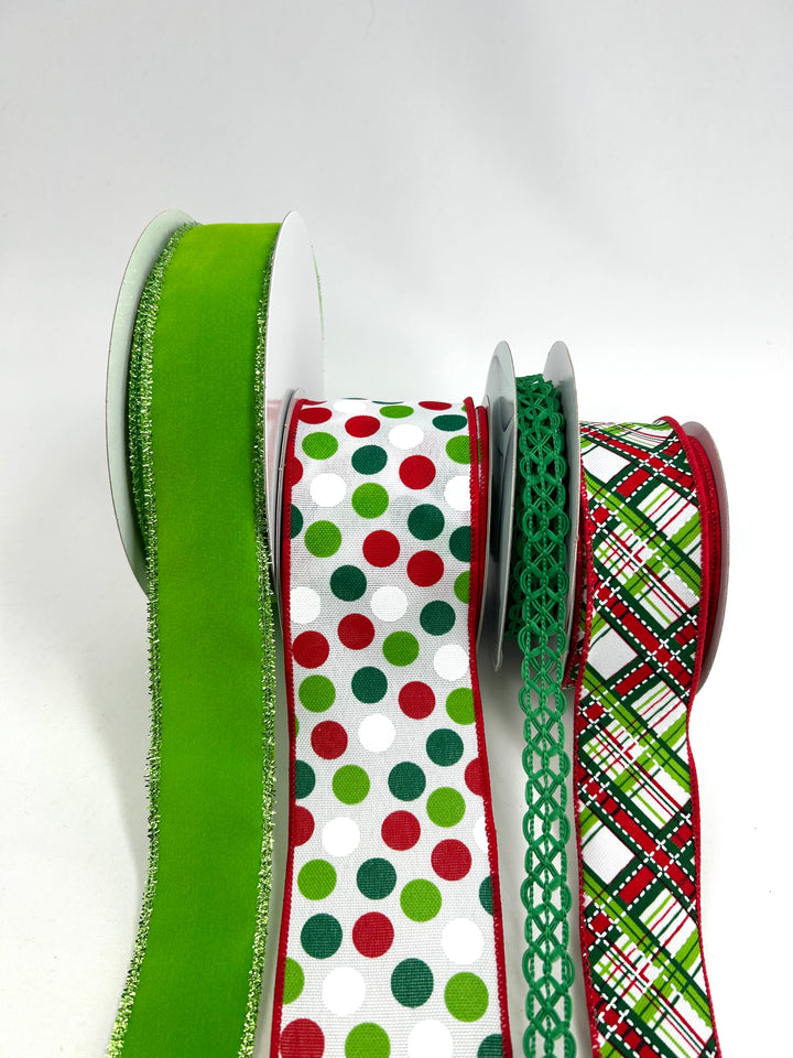 Christmas Red & Green Bow Bundle x 4 Wired Ribbons