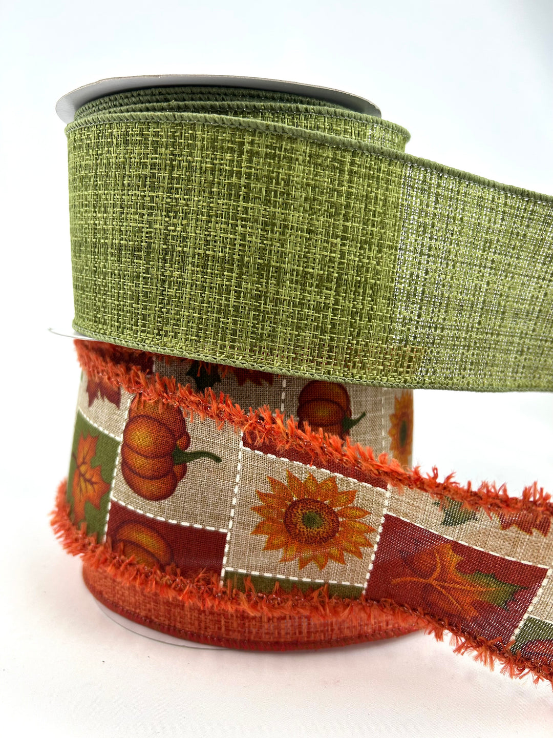 Fuzzy Edge Pumpkin Block Bow Bundle x 3 Ribbons