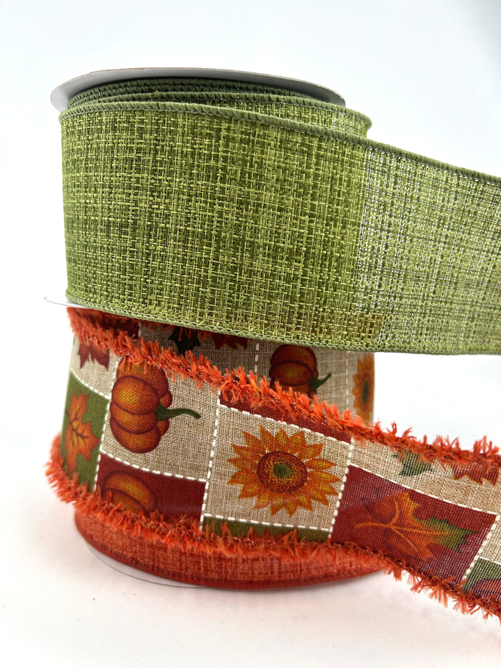 Fuzzy Edge Pumpkin Block Bow Bundle x 3 Ribbons