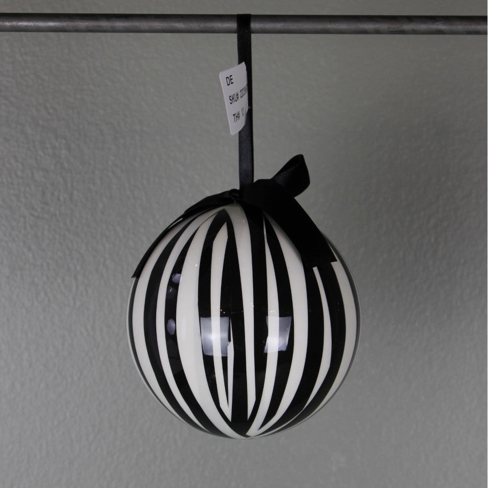 Black & White Stripe Ball Ornament - 4.7"