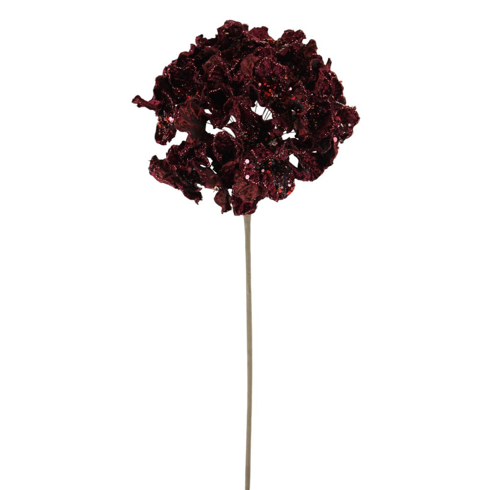 Artificial Merlot Glitter Hydrangea Stem - 20"