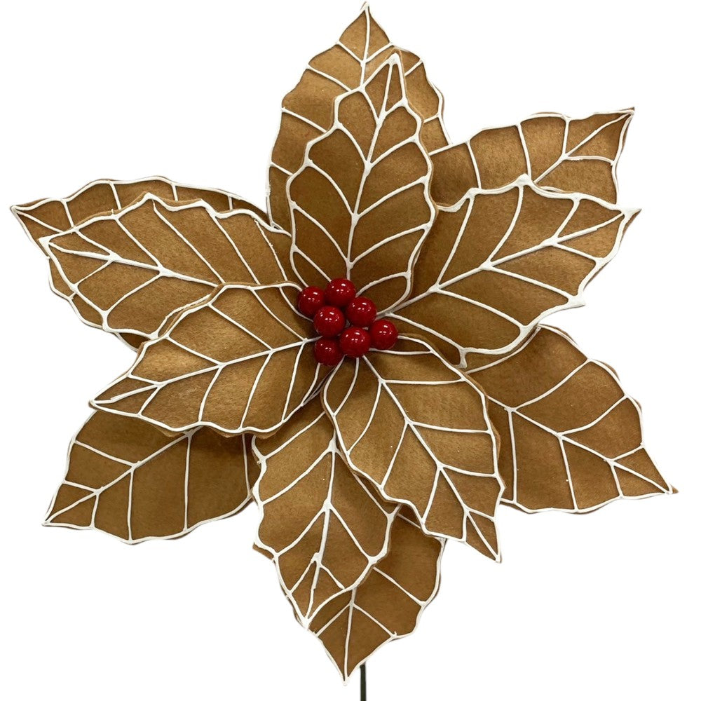 Artificial Brown, White & Red Gingerbread Poinsettia Stem