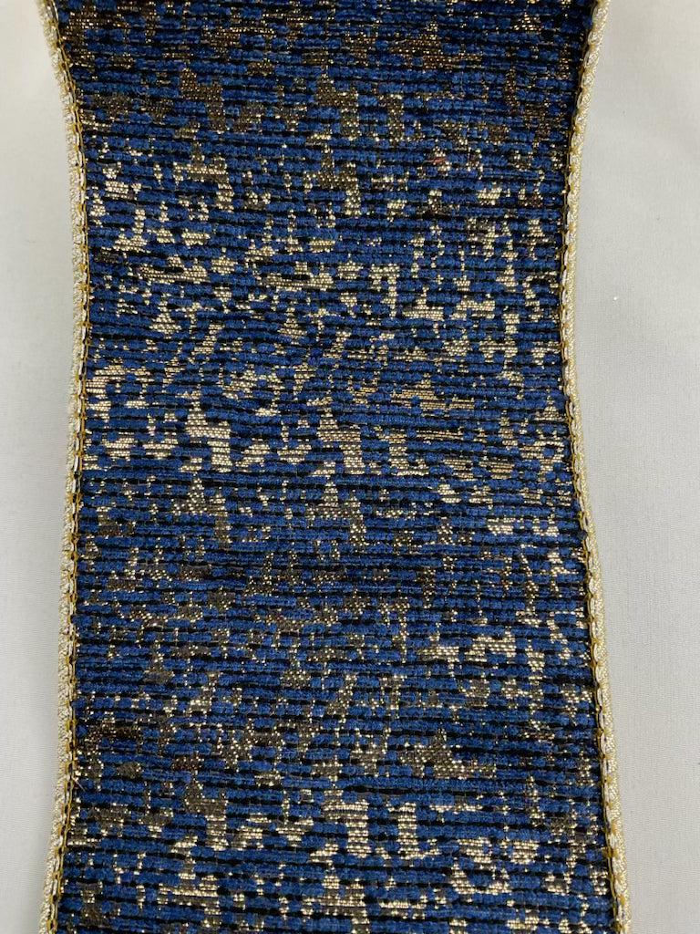 Midnight blue jacquard 4” wired ribbon