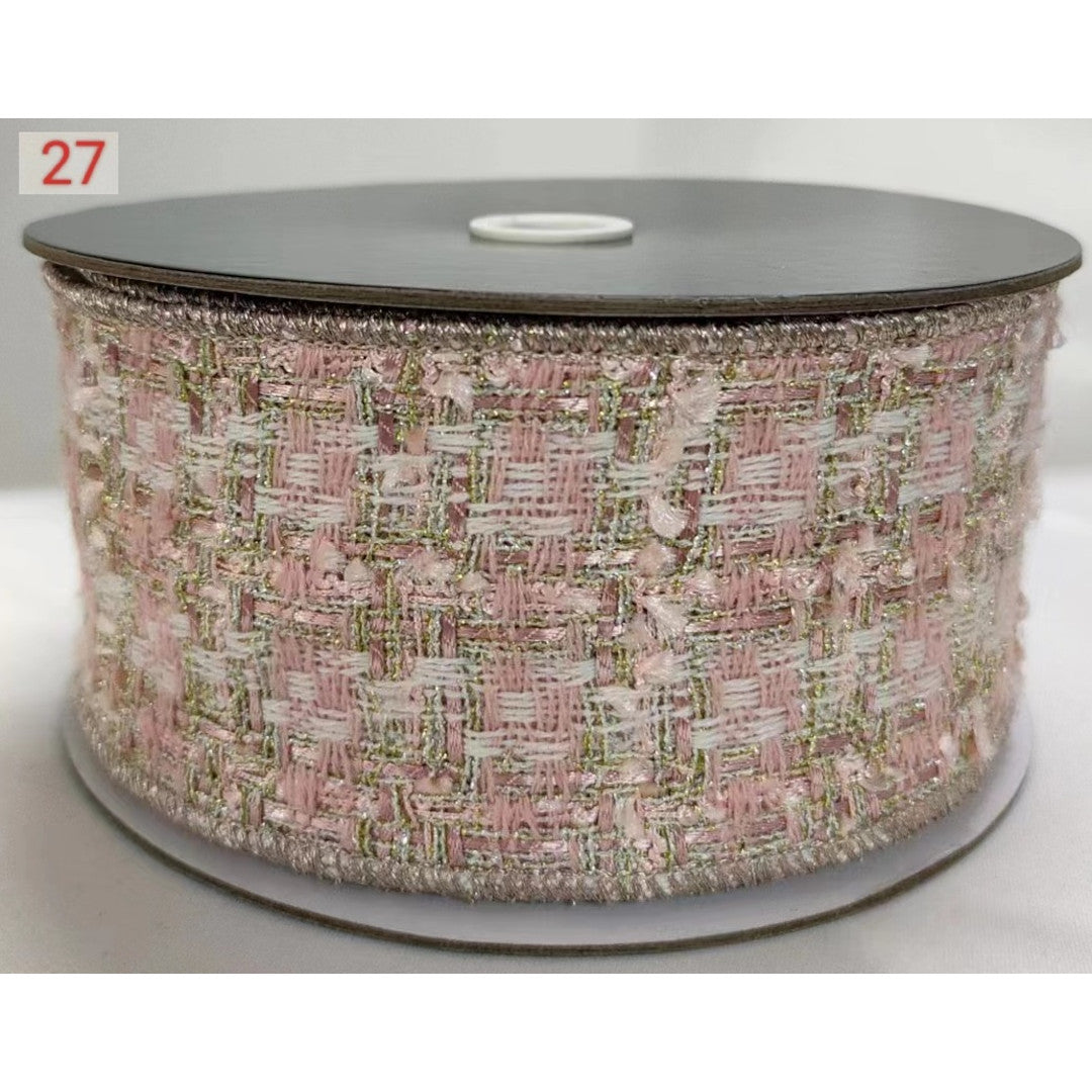 Pink & Champagne Tweed Ribbon - 2.5"