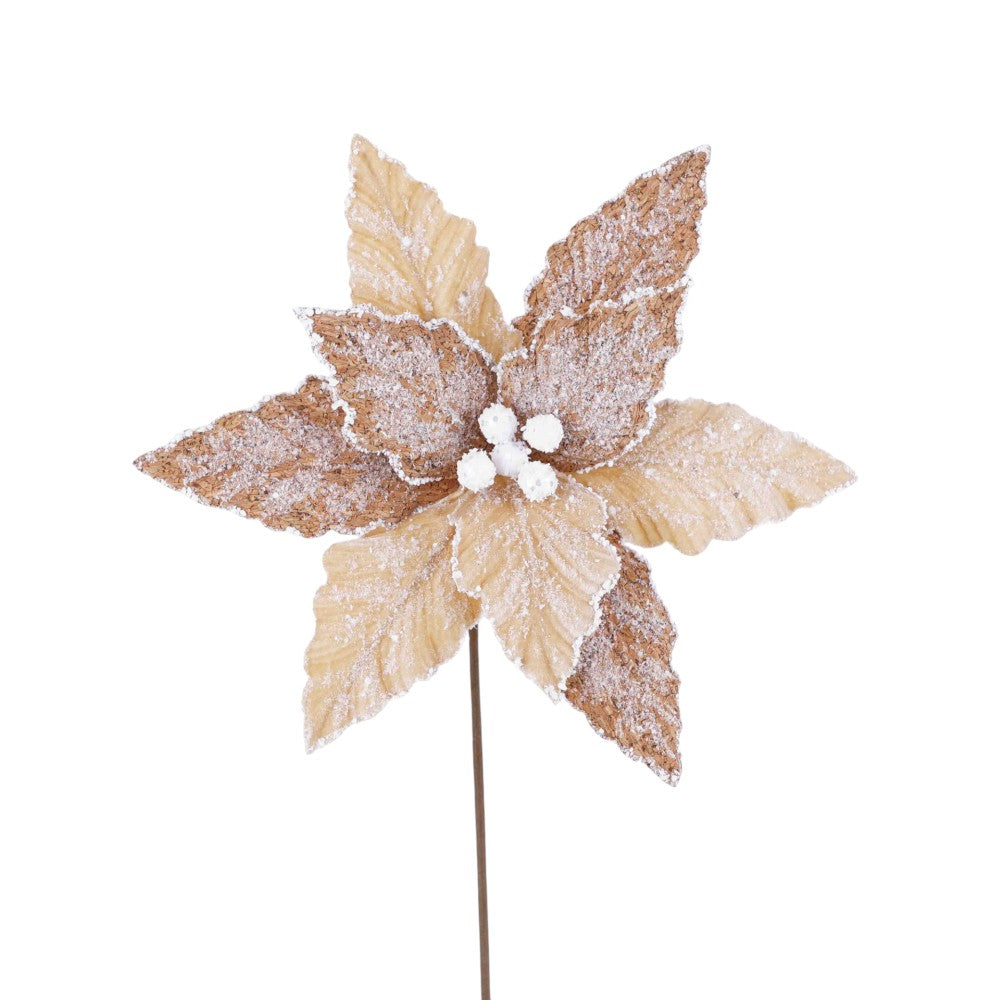 Artificial Natural Frosted Poinsettia Stem - 20"