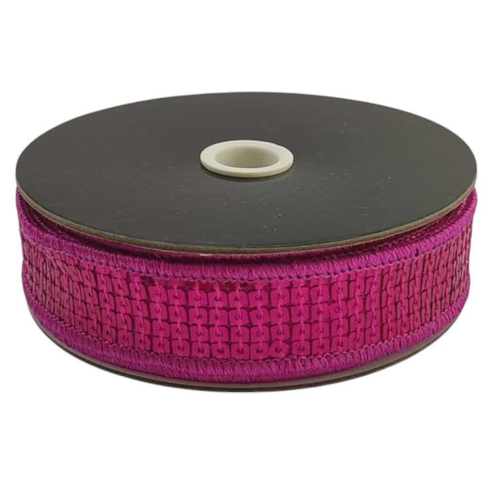 Fuchsia Sequin Wired Edge Ribbon - 1"
