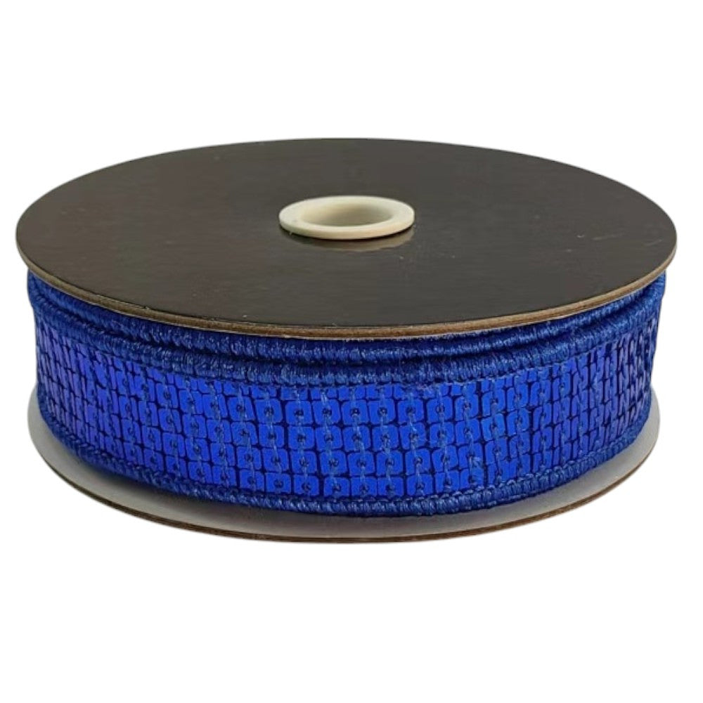 Blue Sequin Wired Edge Ribbon - 1"