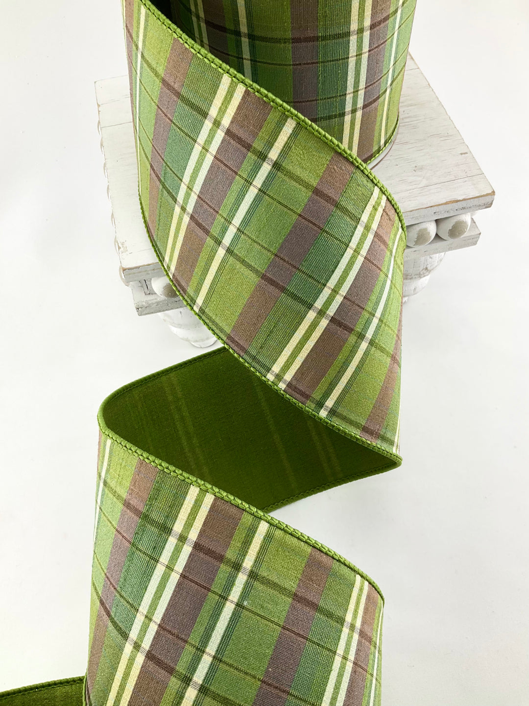 Olive Sherwood Plaid Farrisilk Wired Ribbon - 4"