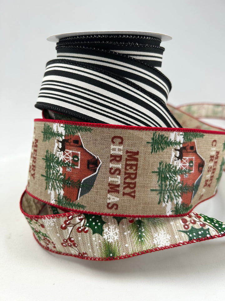 Natural Barn And Holly Christmas Bow Bundle x 3 ribbons