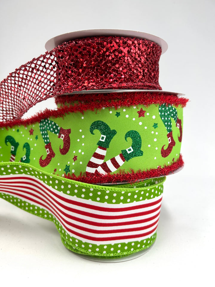 Christmas Elves Tinsel Bow Bundle x 3 Wired Ribbons