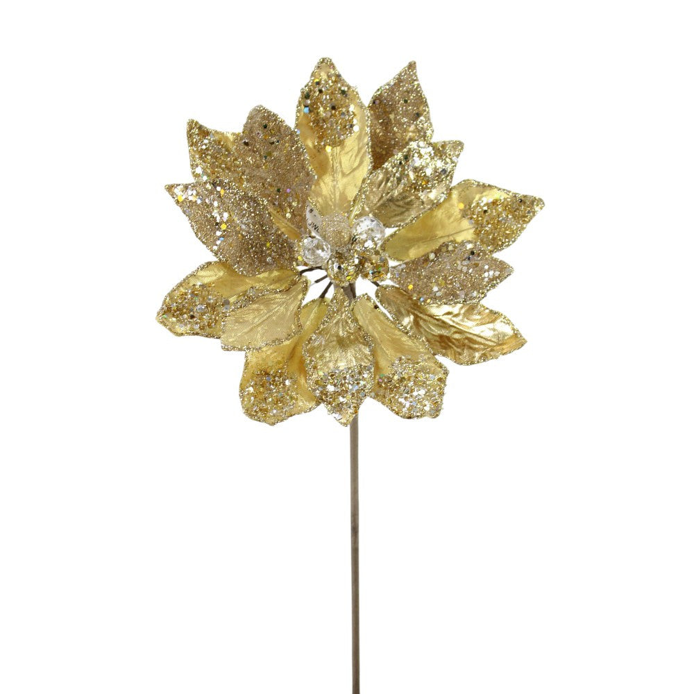 Artificial Tiffany Gold Poinsettia Jewel Glitter Pick - 18"