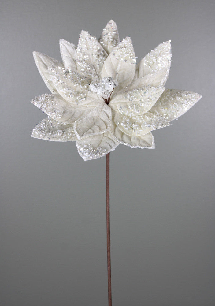 Artificial Ivory & Pearl Poinsettia Stem - 19"