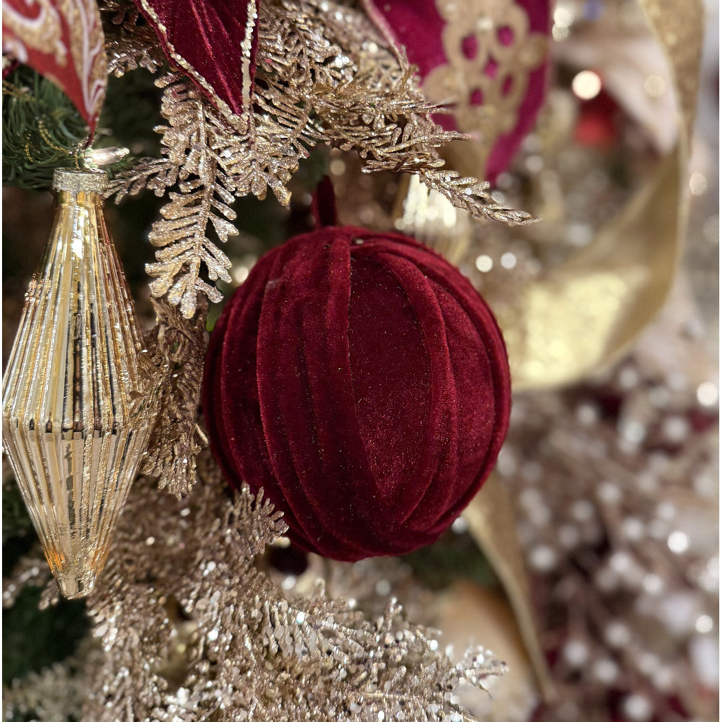 Burgundy Velvet Ball Ornament - 4.7"