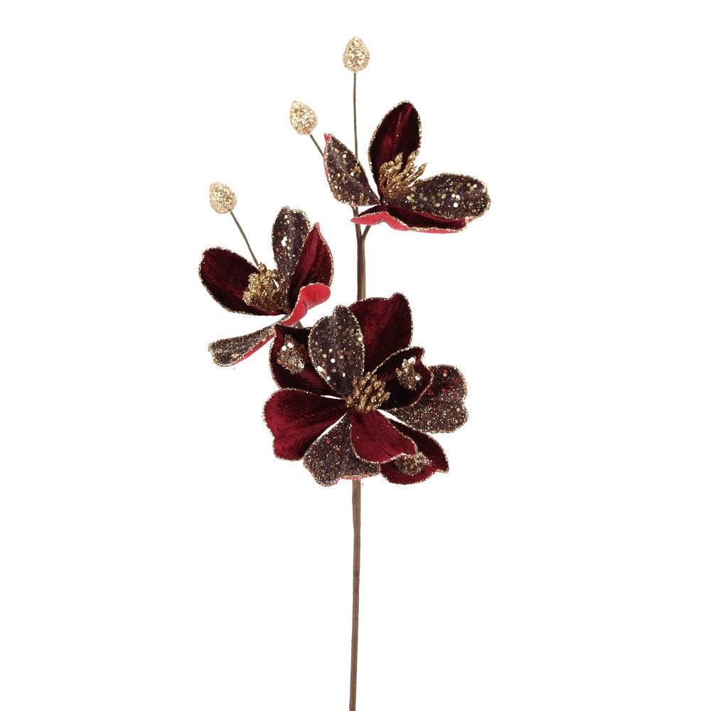 Artificial Burgundy Saucer Magnolia Spray - 23.5"