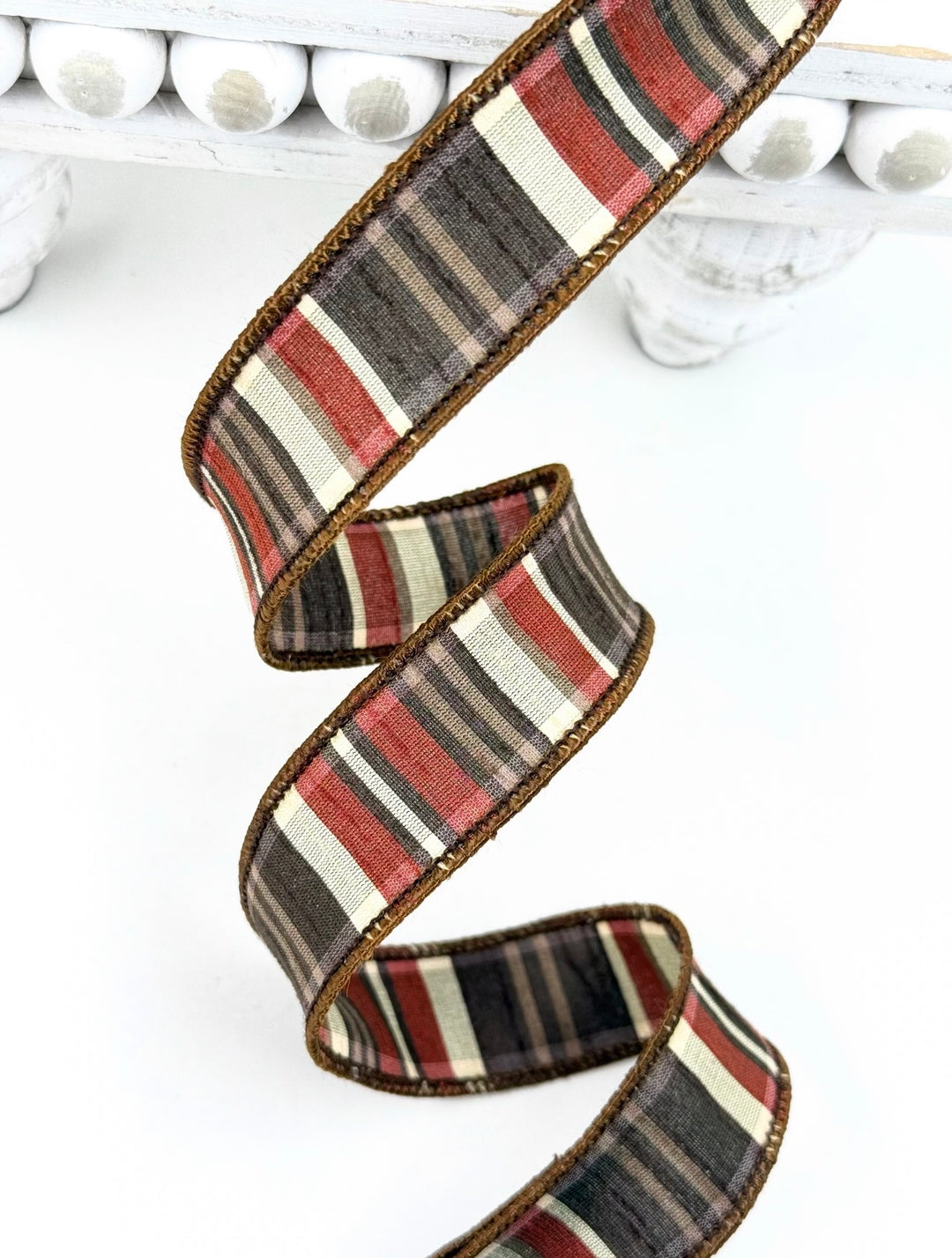 D Stevens Brown Plaid Wired Ribbon 1”