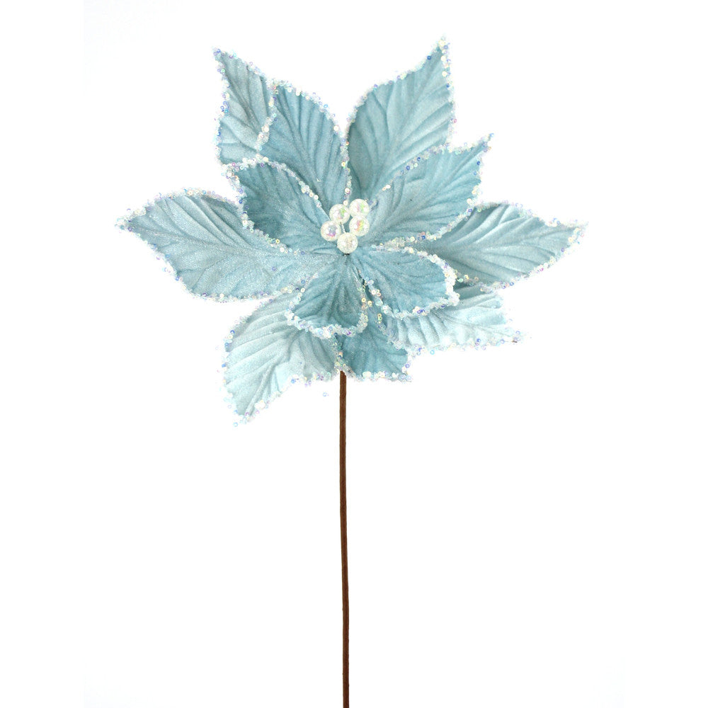 Artificial Blue Poinsettia Stem - 19"