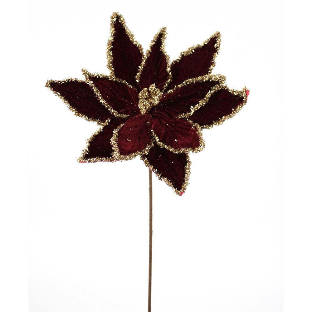 Artificial Red & Platinum Poinsettia Stem - 19"