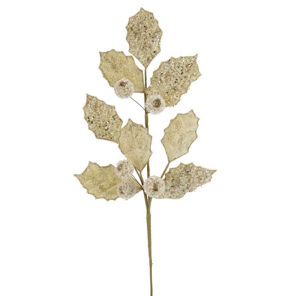 Artificial Gold Glitter Berry Leaf Spray - 27"