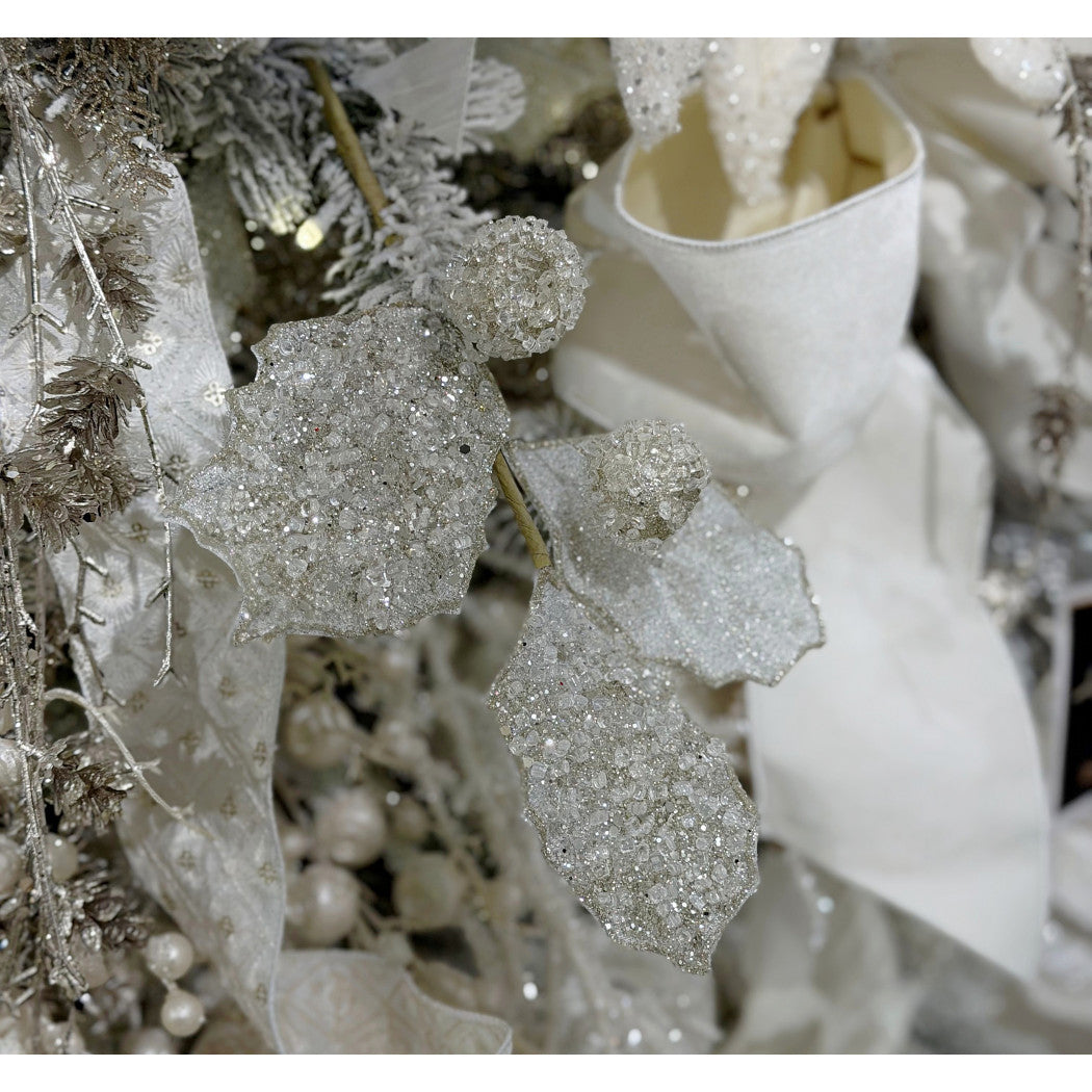 Artificial Platinum Glitter Berry Leaf Spray - 27"