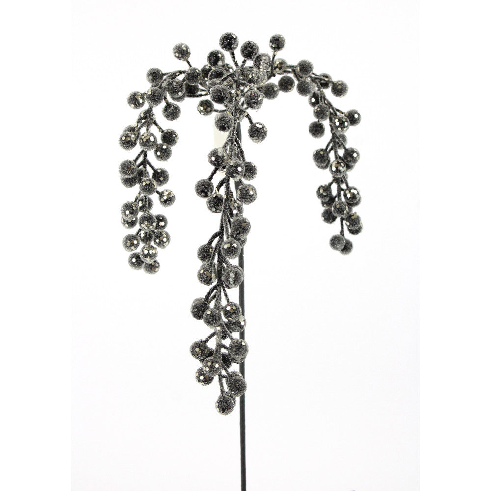 Artificial Black Glitter Berry Spray - 31"