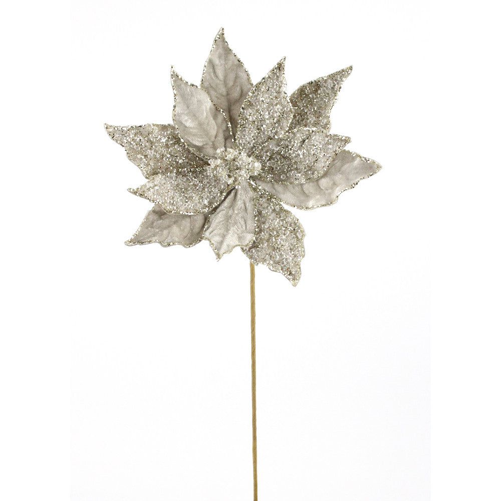 Artificial Platinum Poinsettia Stem - 20"