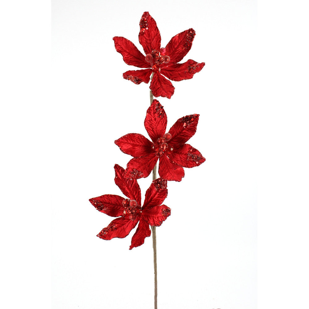 Artificial Red Poinsettia Spray - 28"