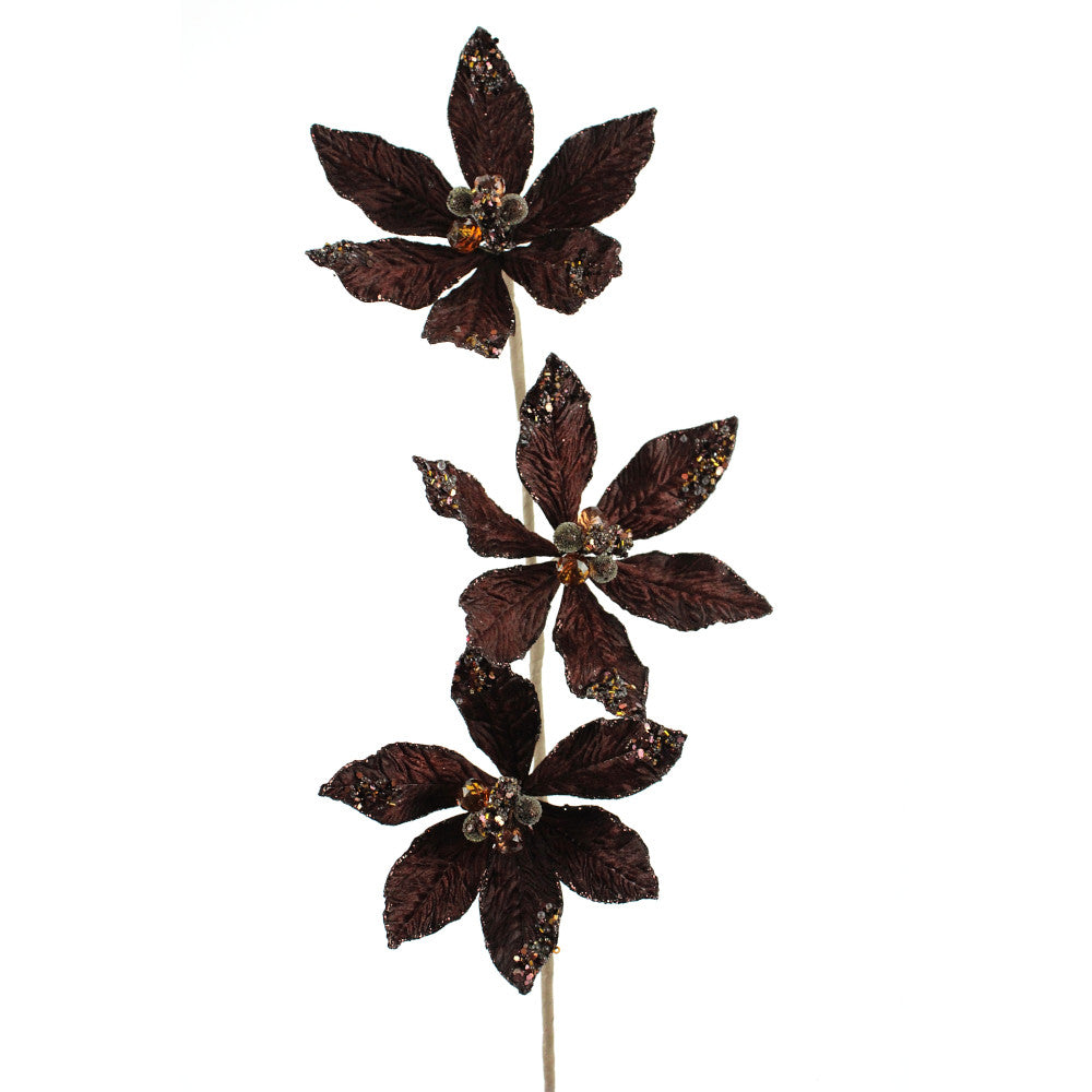 Artificial Chocolate Poinsettia Spray - 28"