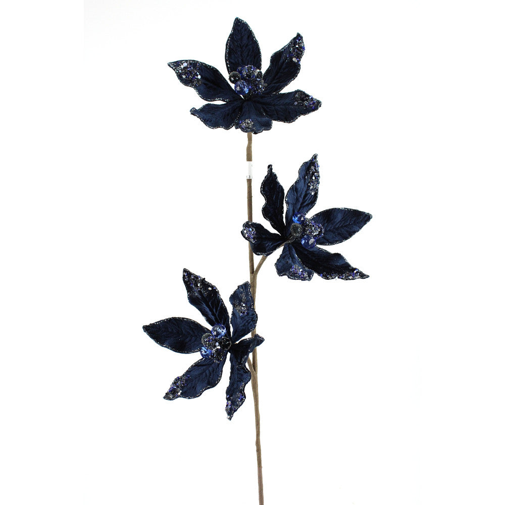 Artificial Royal Blue Poinsettia Spray - 28"
