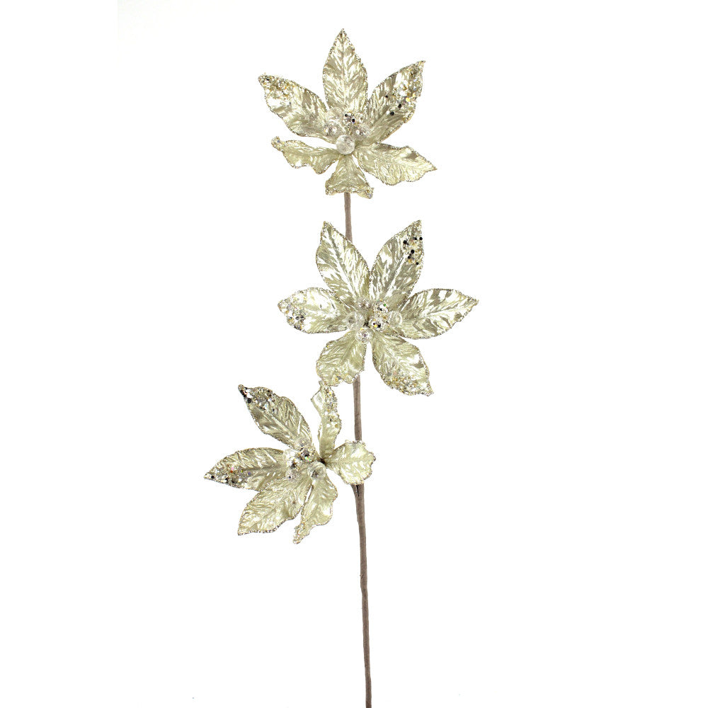 Artificial Platinum Poinsettia Spray - 28"