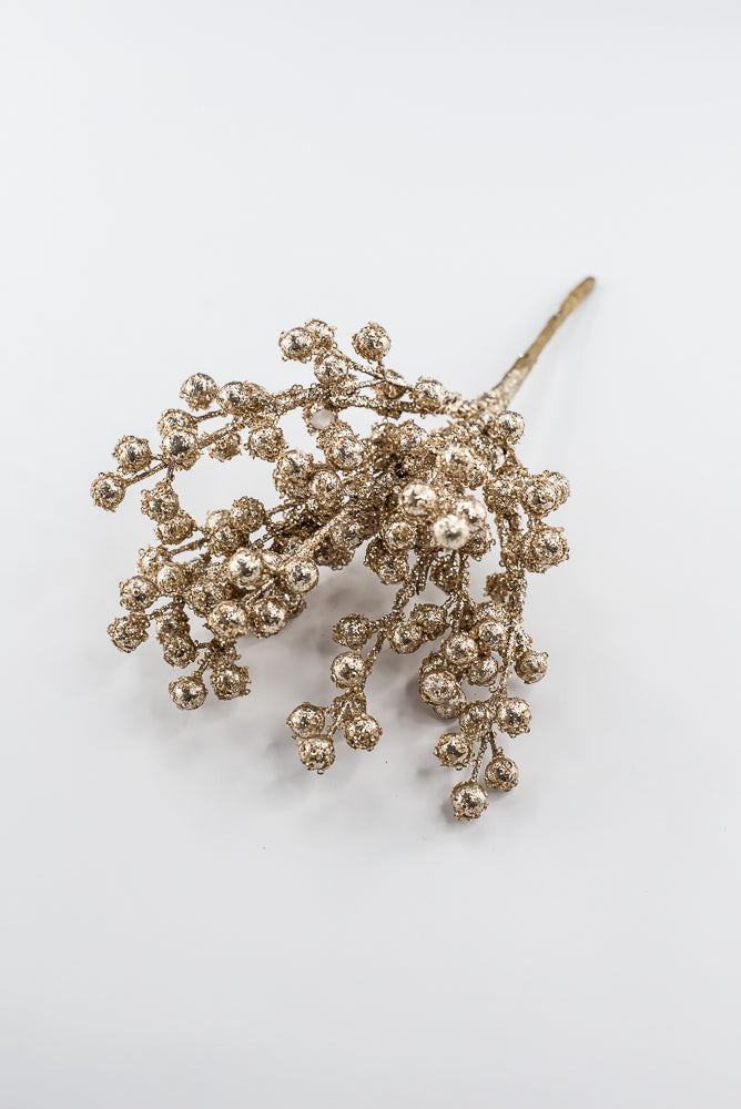 Artificial Champagne Sparkly Berry Bush - 12"