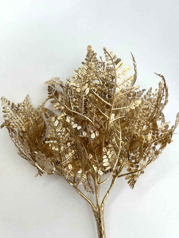 Gold Metallic Fern Bush - 12"