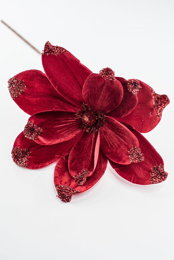 Artificial Red Velvet Magnolia Spray - 21"