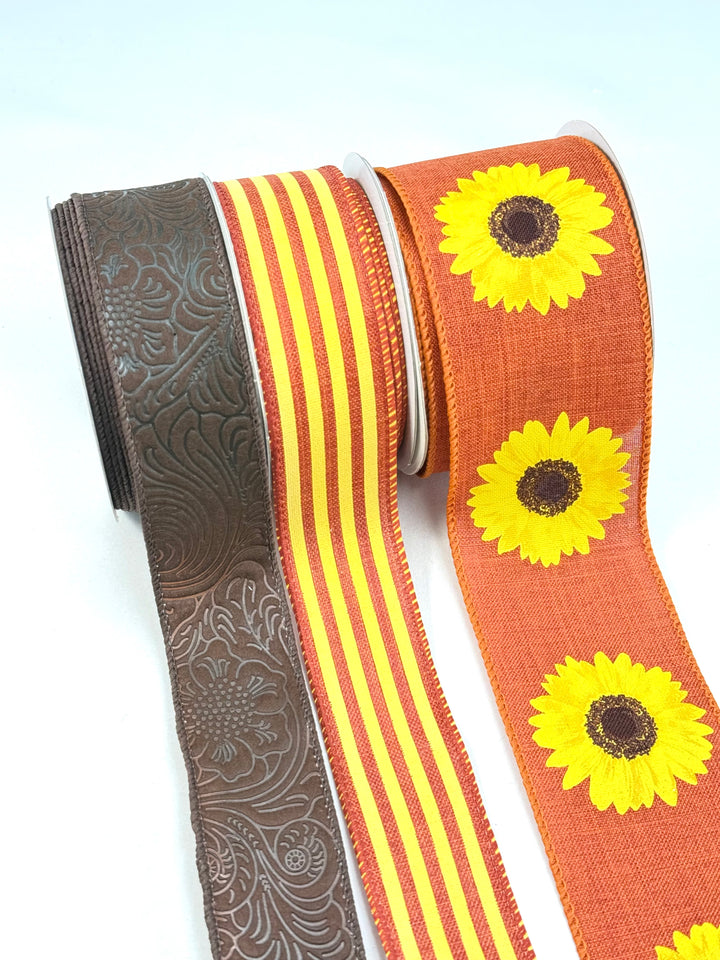 Rust Sunflower Bow Bundle x 3 Ribbons