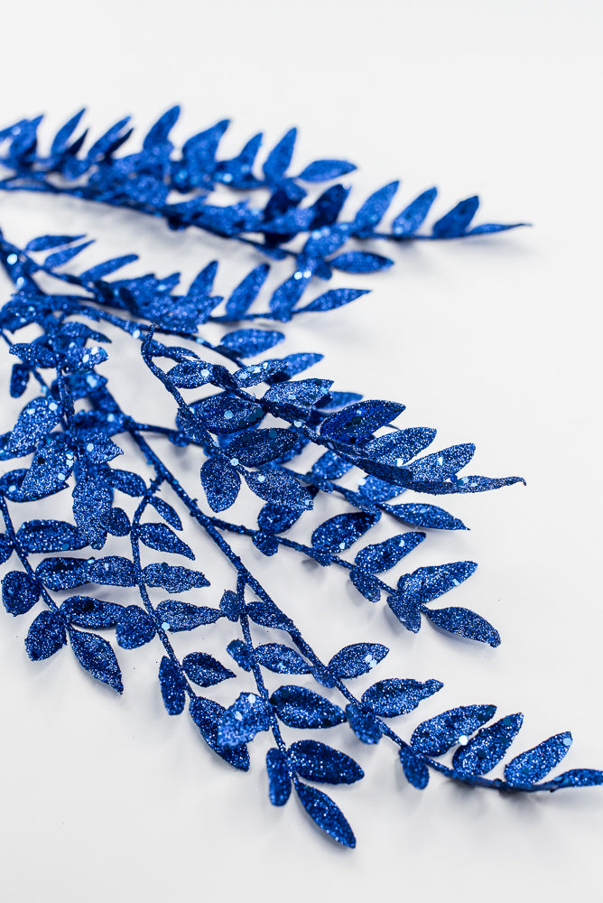 Artificial Blue Glitter Fern Spray - 28"