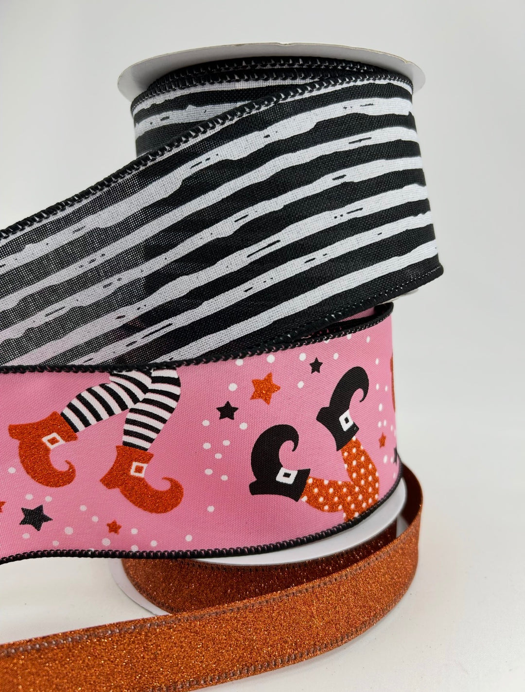 DIY ribbon bow bundle - pink Witch Halloween x 3 ribbons