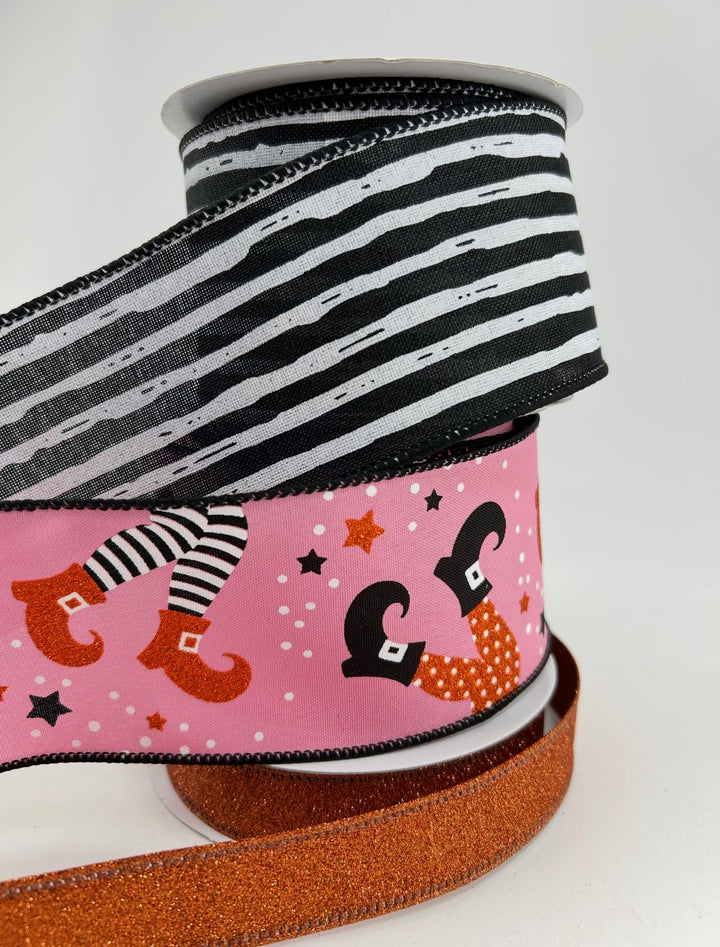 DIY ribbon bow bundle - pink Witch Halloween x 3 ribbons