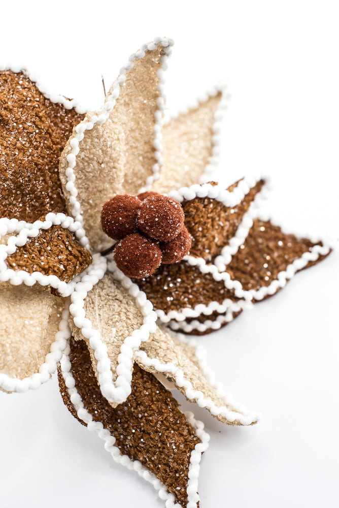 Artificial Jute Chenille Gingerbread Poinsettia Stem - 24"