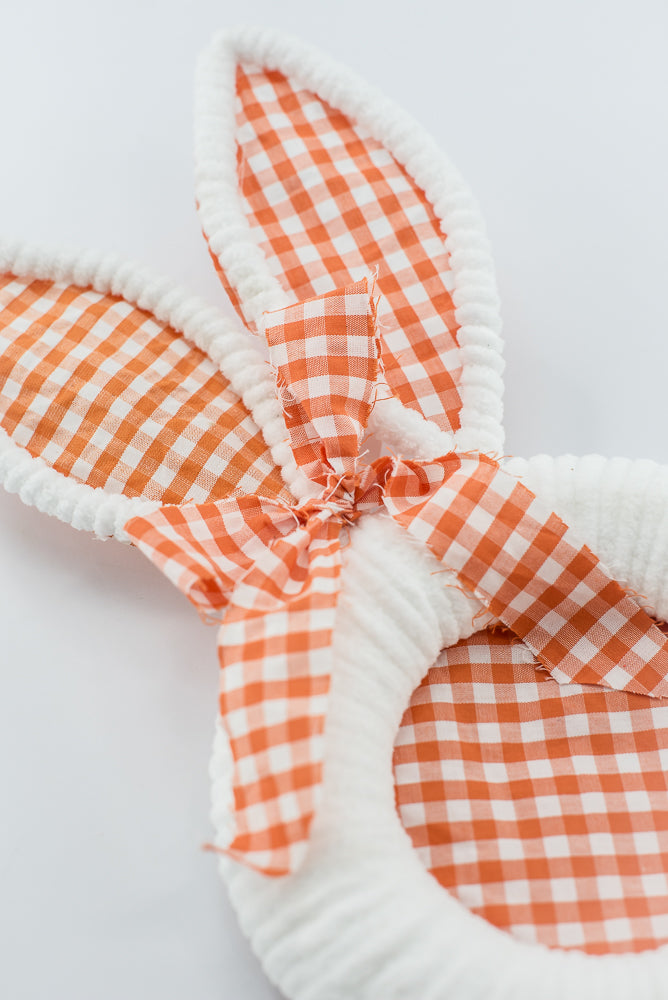 Orange Gingham Easter Bunny Head Stem - 25"