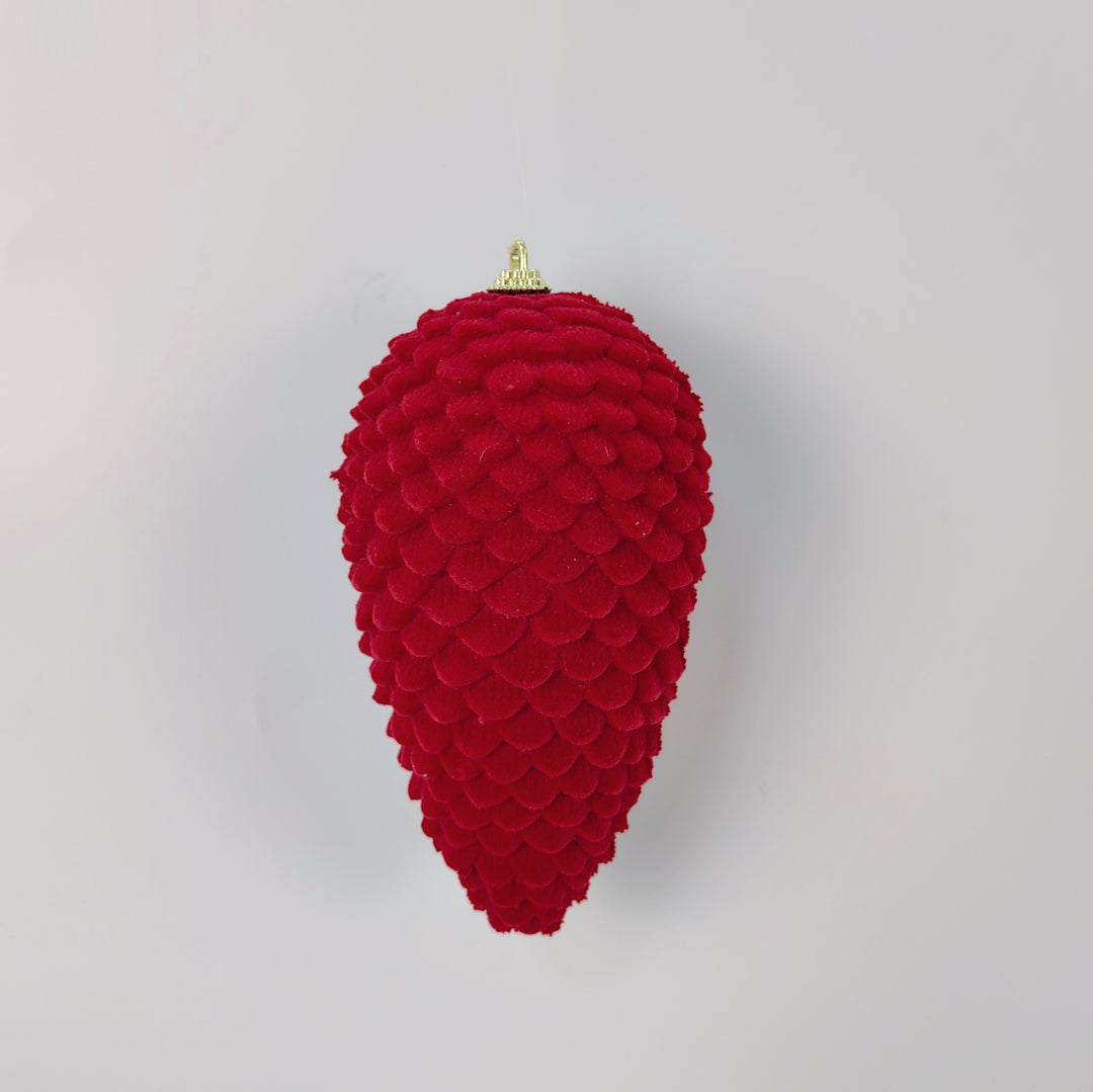 Artificial, Red Velvet, Hanging Pinecone Ornament  - 6"