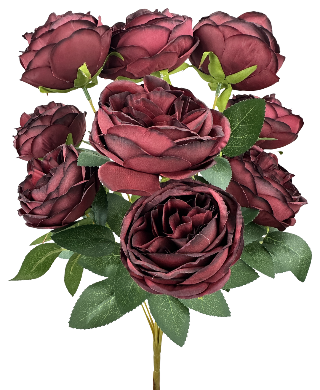 Artificial Burgundy Cabbage Rose Bush - 17.5"