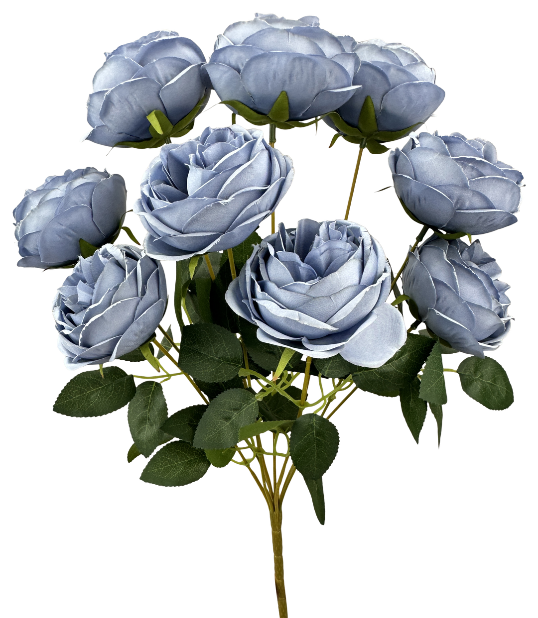 Artificial Dusty Blue Cabbage Rose Bush - 17.5"