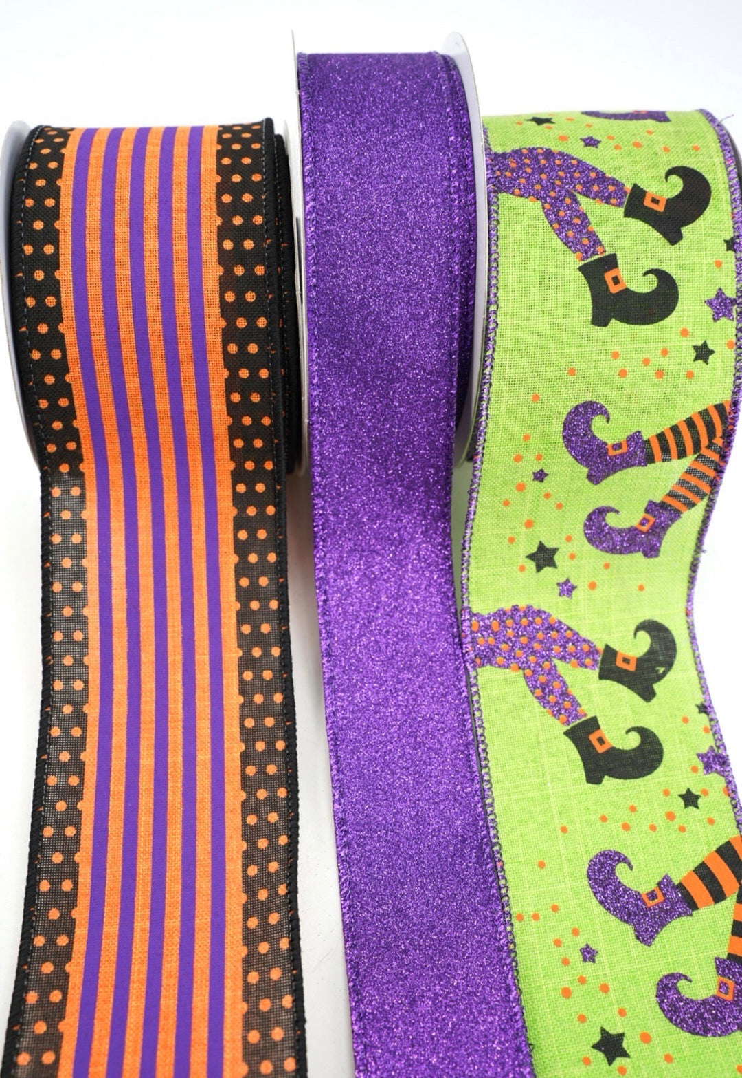 DIY ribbon bow bundle - Green Witch Halloween x 3 ribbons